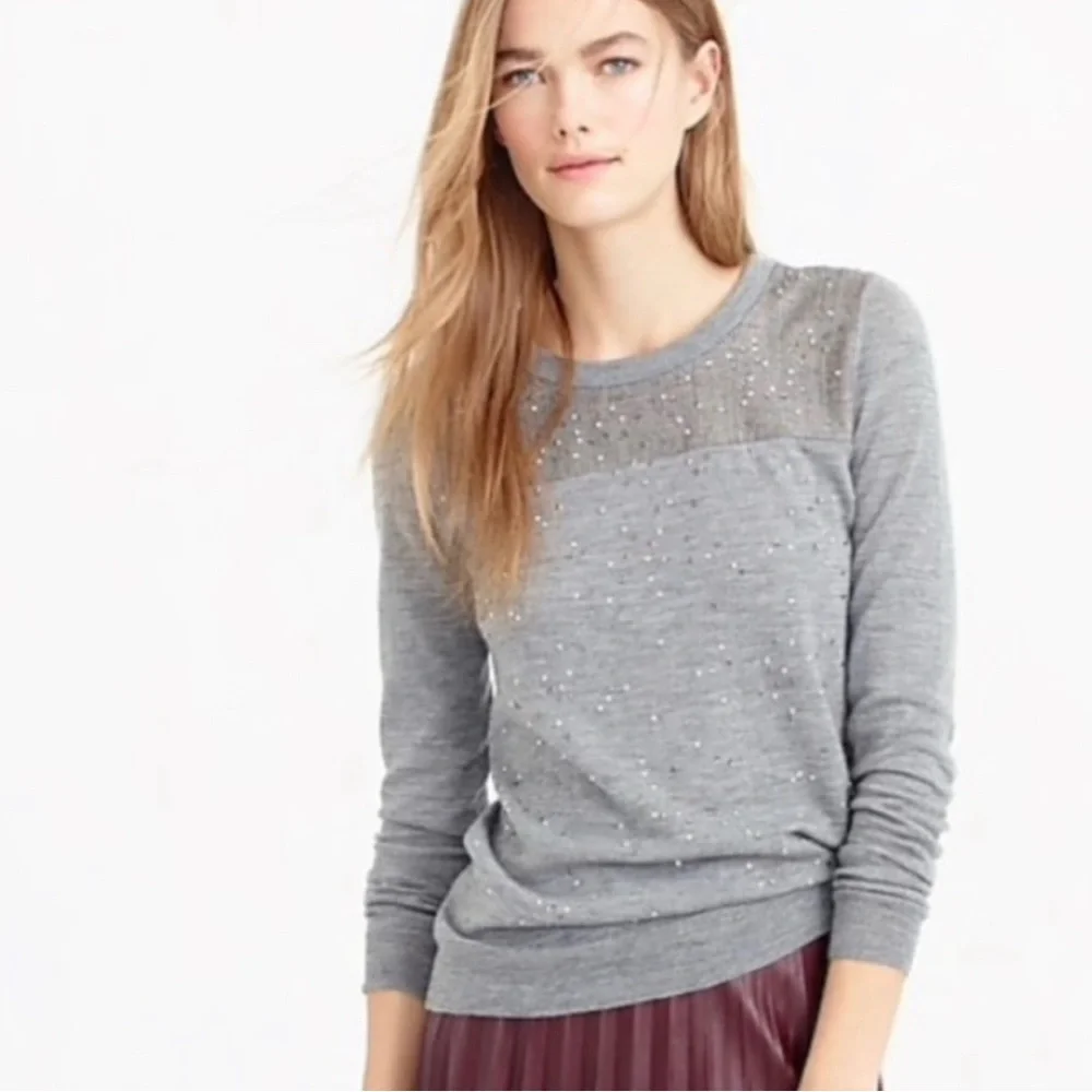 J.Crew Tippi Sweater in 100% Merino Wool Glen Plaid Yoke and Sequined Body Small